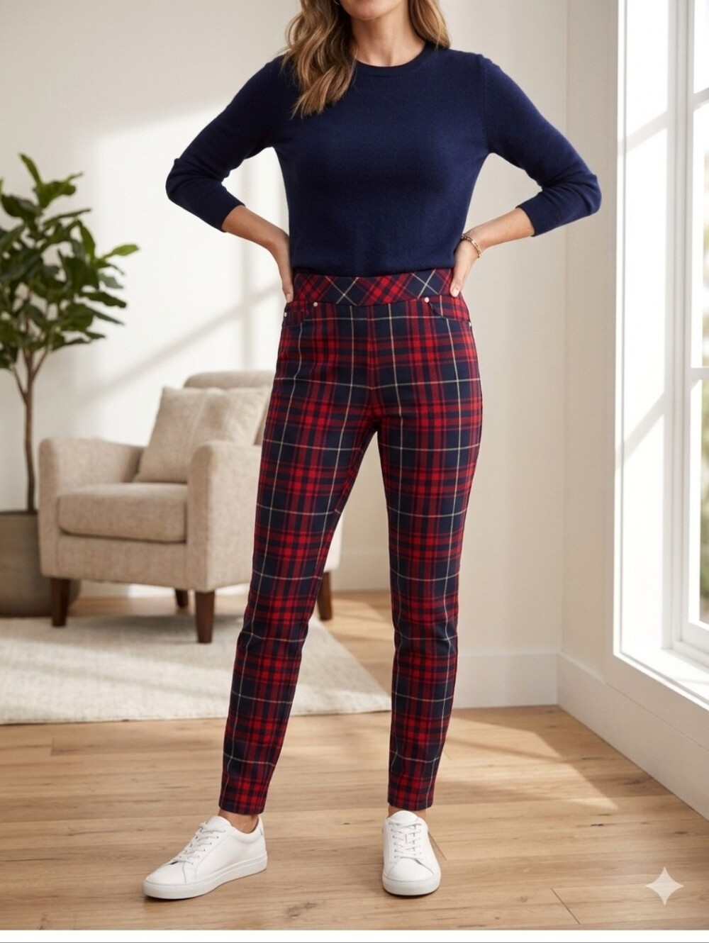 Luxe Slims Red & Navy Plaid Pants